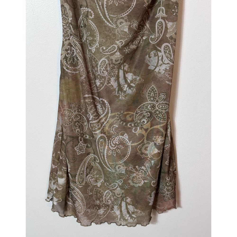 Y2K Brown Paisley Satin Slip Dress Womens Small Cowl Neck Strappy Fairy Grunge - Picture 6 of 11